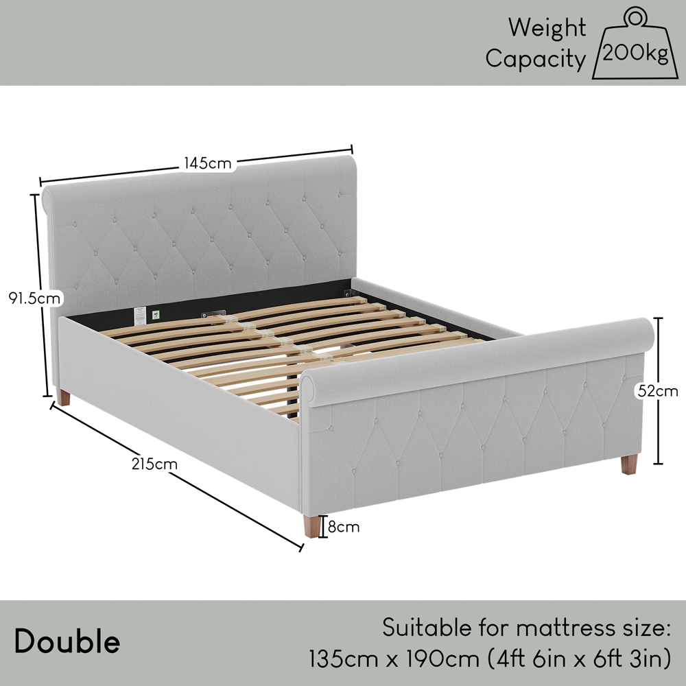Home Vida Vittorio Double Light Grey Linen Bed Image 6