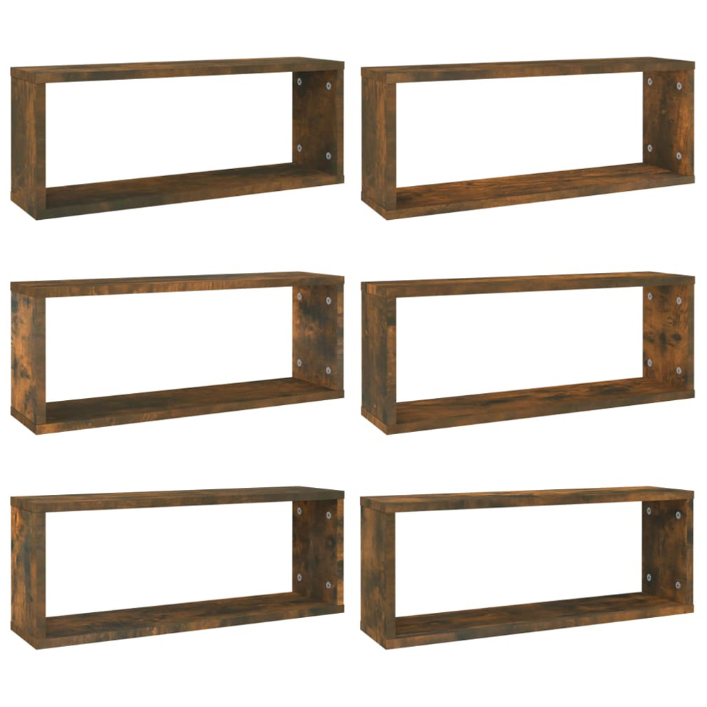 vidaXL 60 x 15 x 23cm Set of 6 Smoked Oak Cube Wall Shelf Image 3