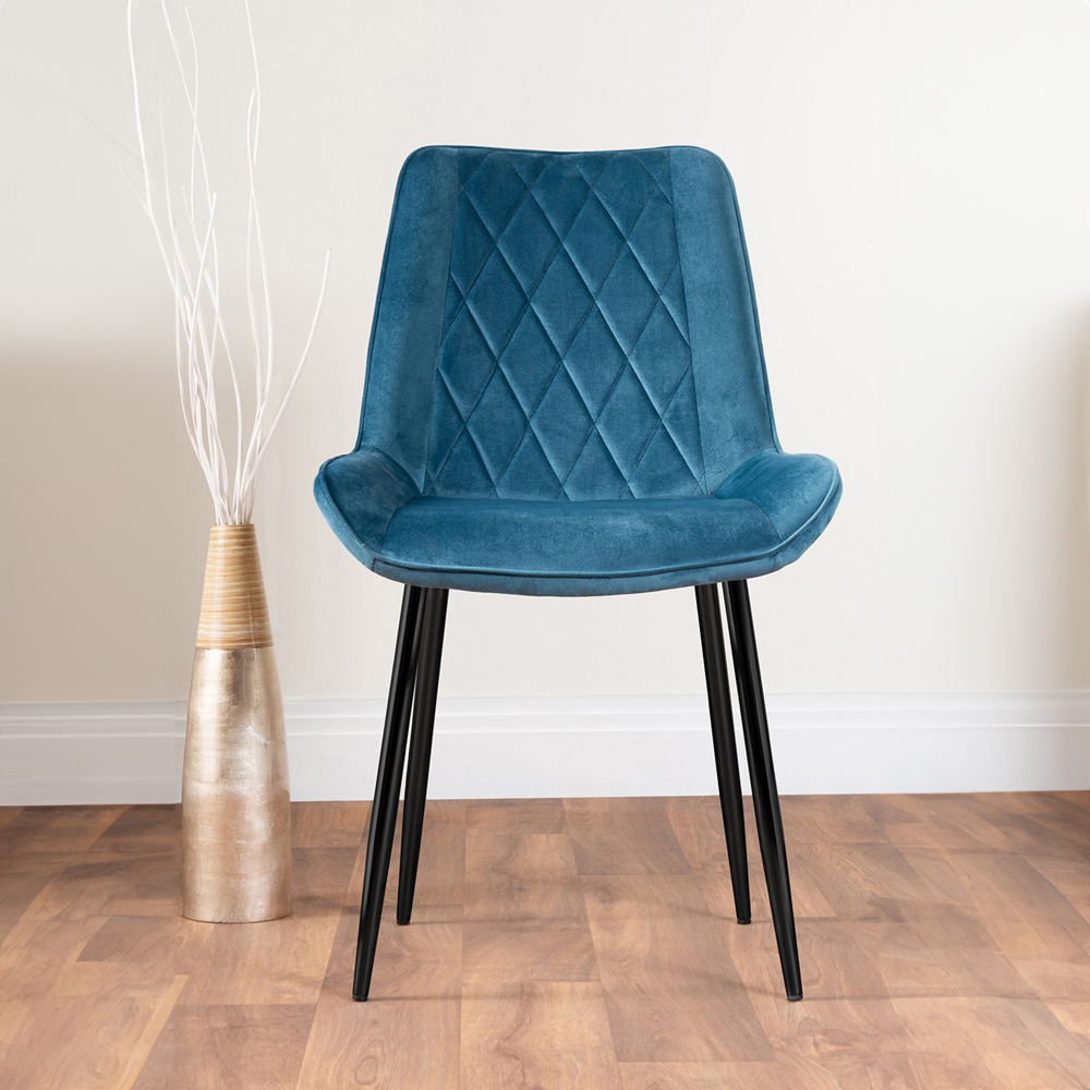 Furniturebox Arona Cesano 6 Seater Round Dining Set Blue and Chrome Image 2