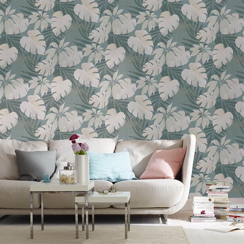 Galerie Avalon Tropical Leaf Light Beige and Gold Wallpaper Image 2