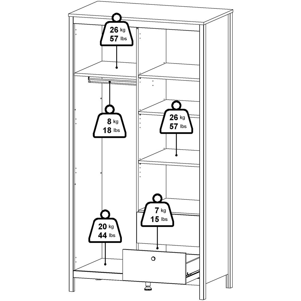 Florence Barcelona 2 Door 2 Drawer White Mirrored Wardrobe Image 9