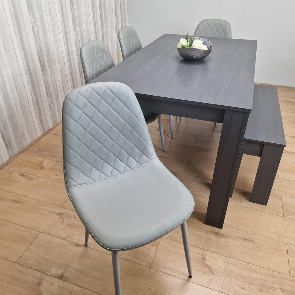 Kosy Koala 6 Seater Faux Leather Gem Pattern Dining Bench Set Grey Image 4