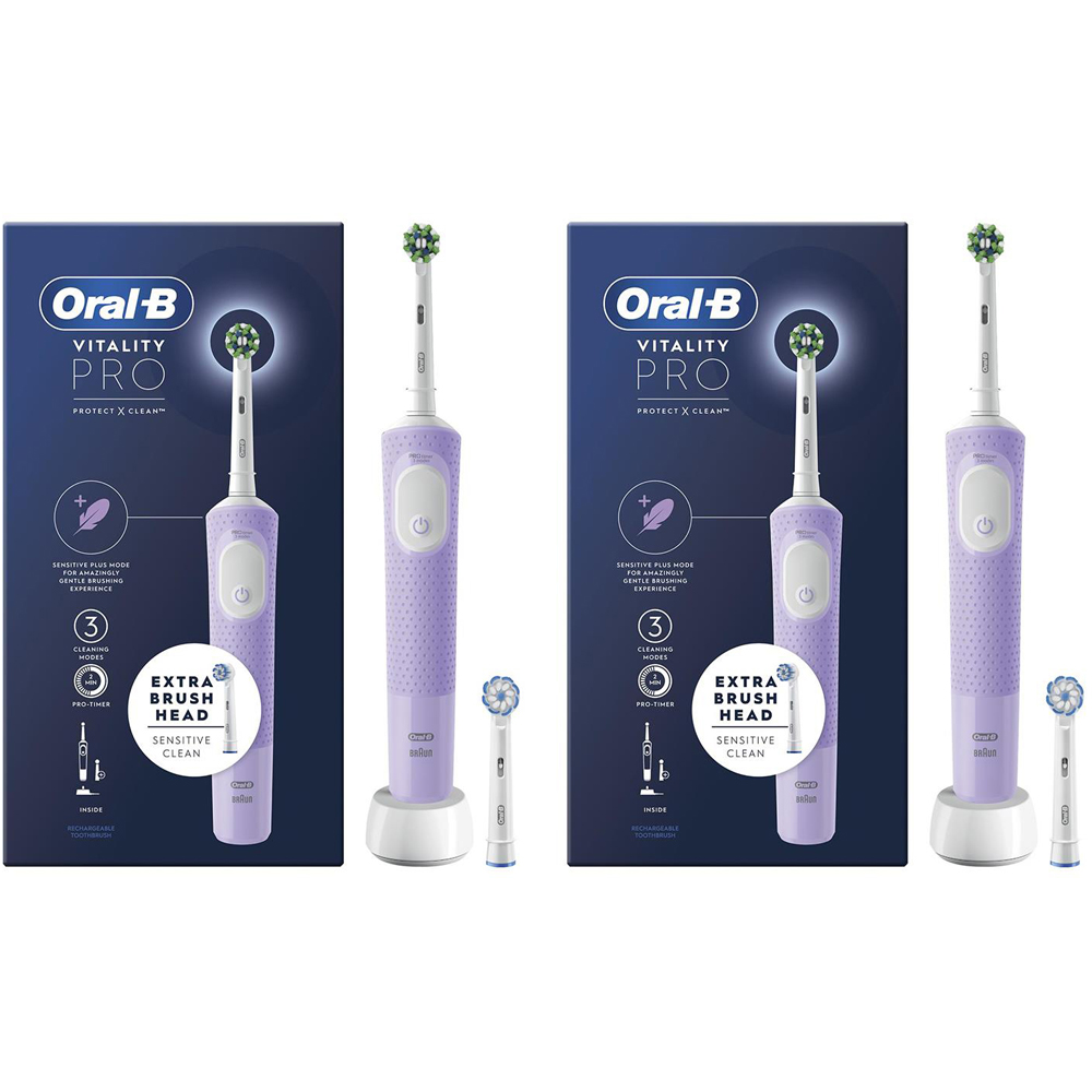 Oral-B Vitality Pro Lilac Electric Rechargeable Toothbrush with 2 Refill Head 2 Pack Image 1
