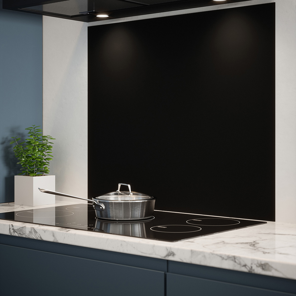 Splashback 0.6cm Thick Matt Black Kitchen Glass 90 x 75cm Image 1