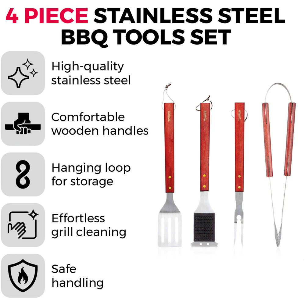 Tower 4 Piece Stainless Steel BBQ Tool Set Image 8