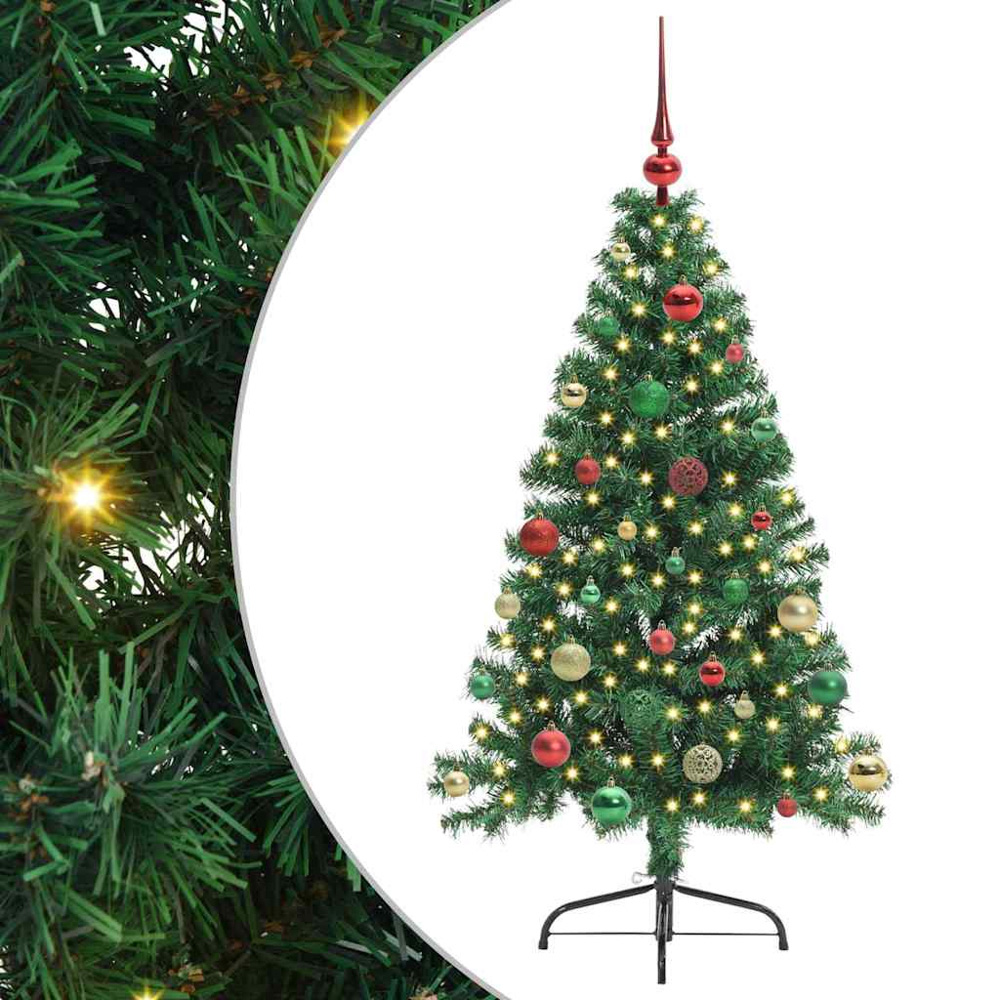 vidaXL Pre-Lit Multicolour Baubles Green Artificial Christmas Tree 5ft Image 2