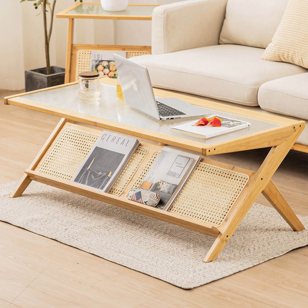 Costway Natural Bamboo Coffee Table Image 1