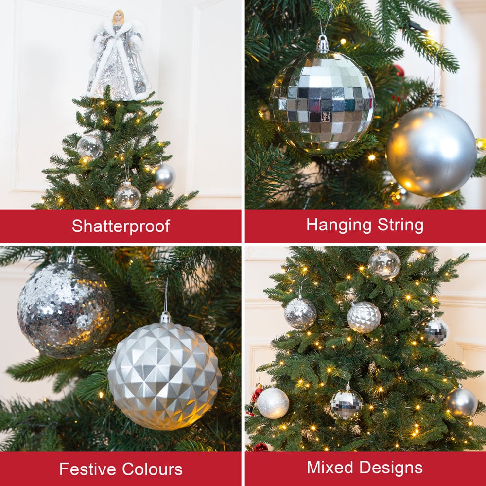 The Christmas Workshop Silver Shatterproof Bauble 12 Pack Image 7