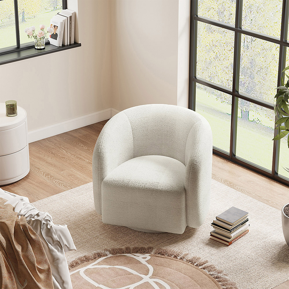 Living and Home White Teddy Fleece Swivel Upholstered Tub Chair Image 3