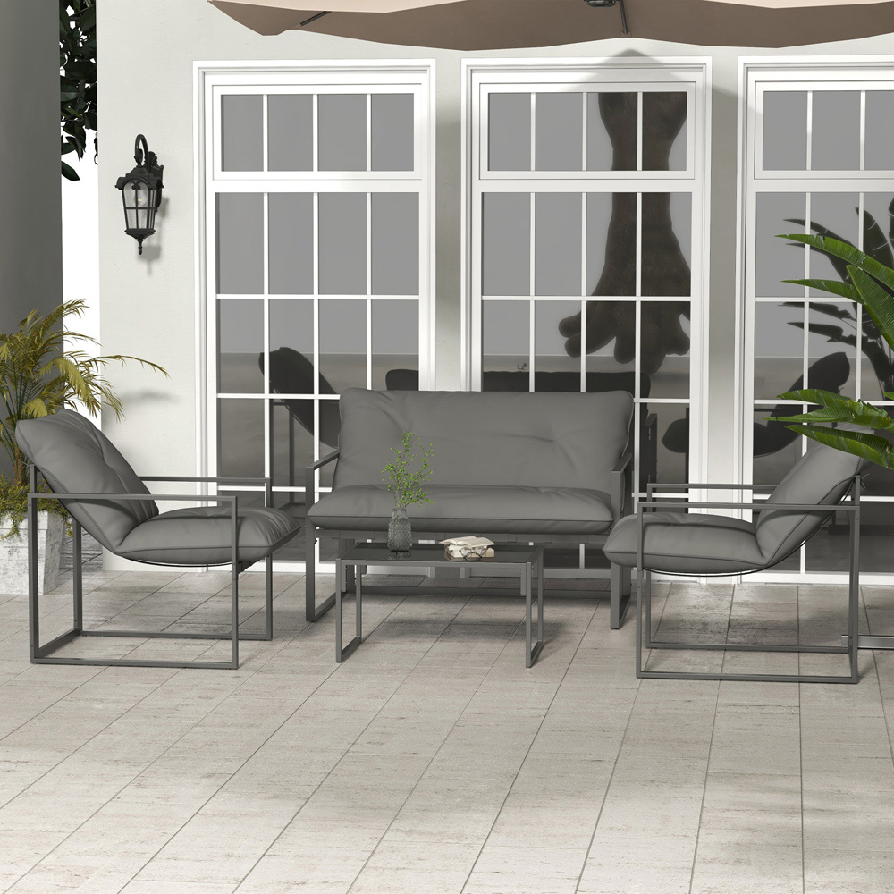 Outsunny 4 Seater Grey Sofa Lounge Set Image 1