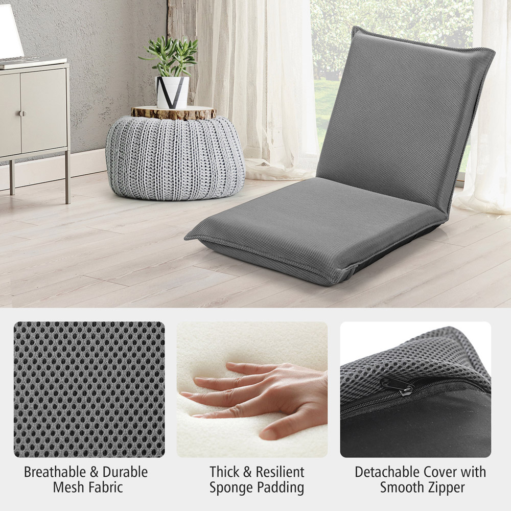 Costway Grey Foldable Floor Chair with Reclining Function Image 7
