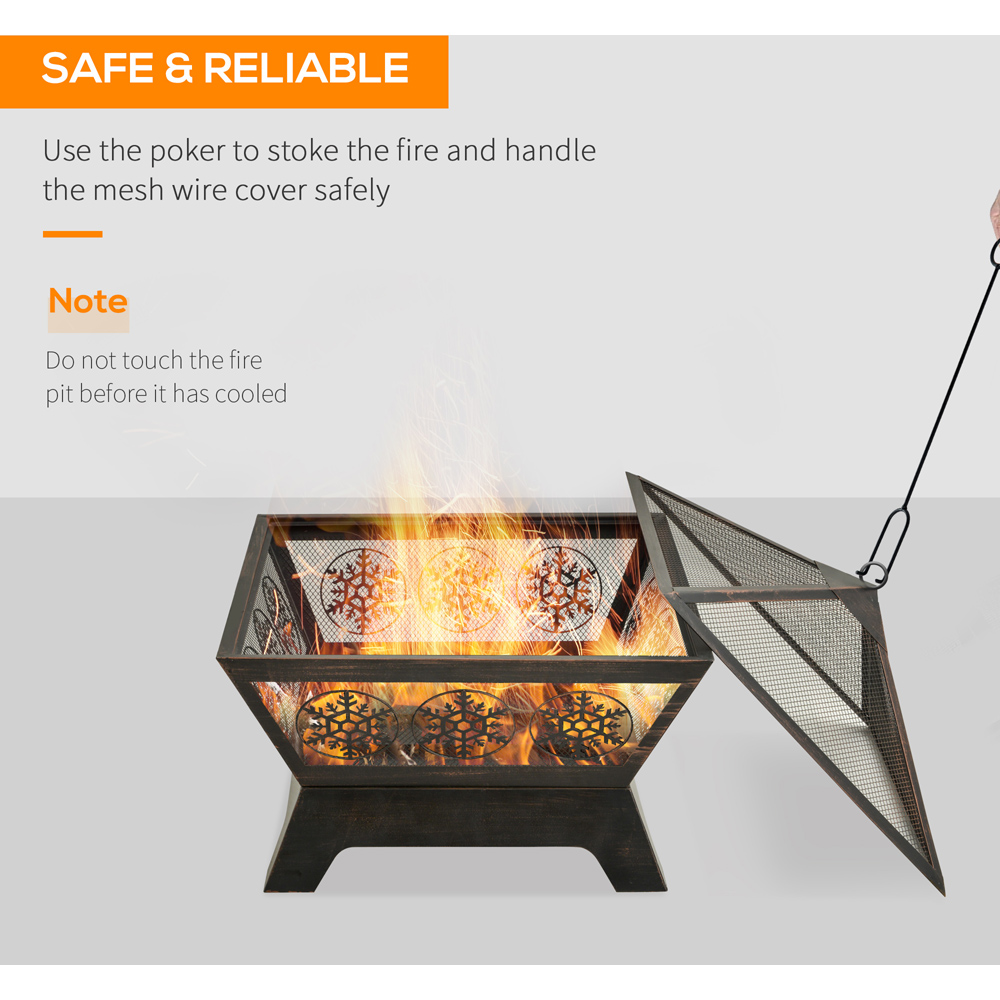 Outsunny Black Square Fire Pit with Spark Screen Image 4