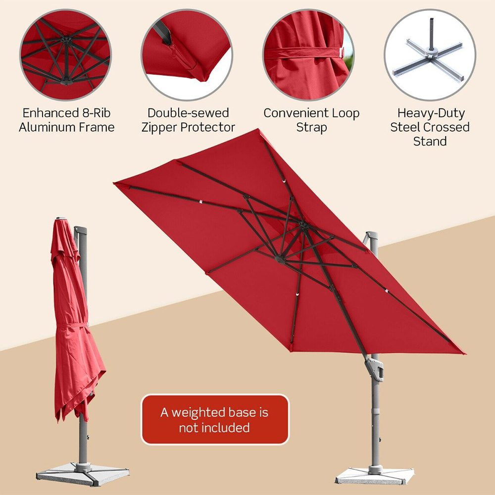 Costway Red Crank Handle Patio Cantilever Umbrella Parasol 3m Image 6