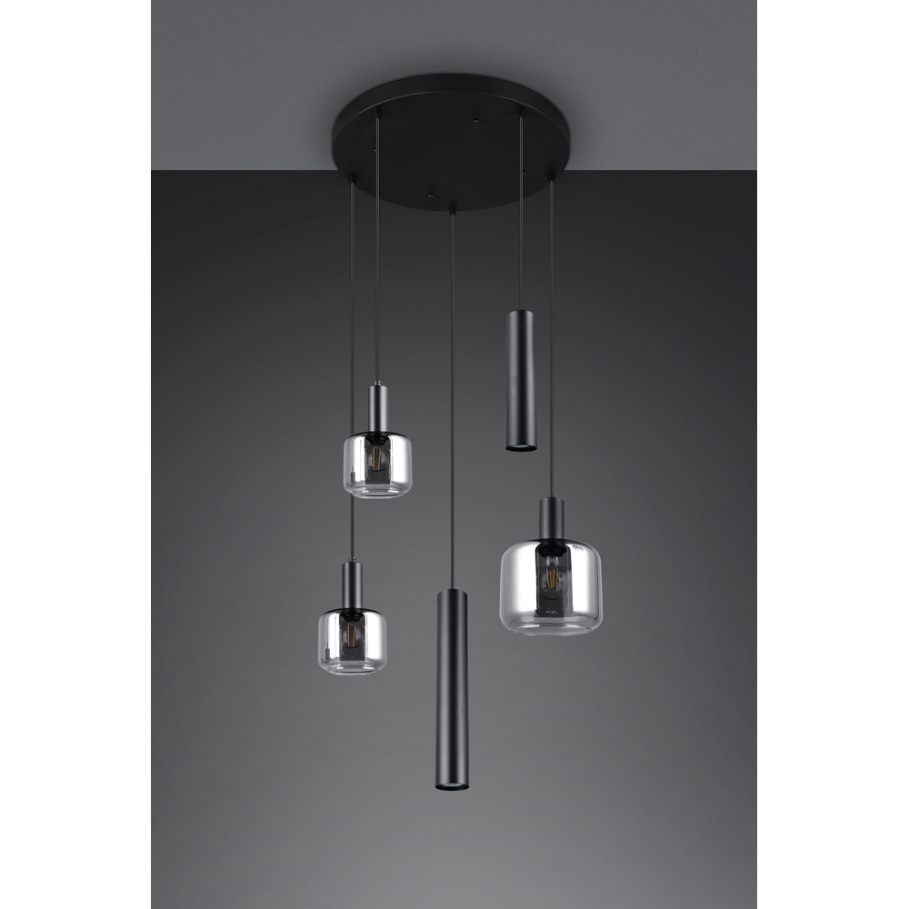 TRIO Mataro 5 Light Matt Black Ceiling Pendant Light Image 5