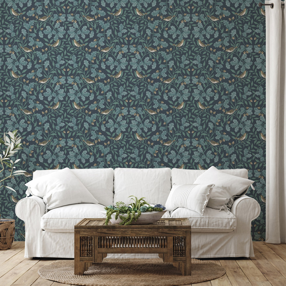 RHS Woodland Songbirds Navy Wallpaper Image 5