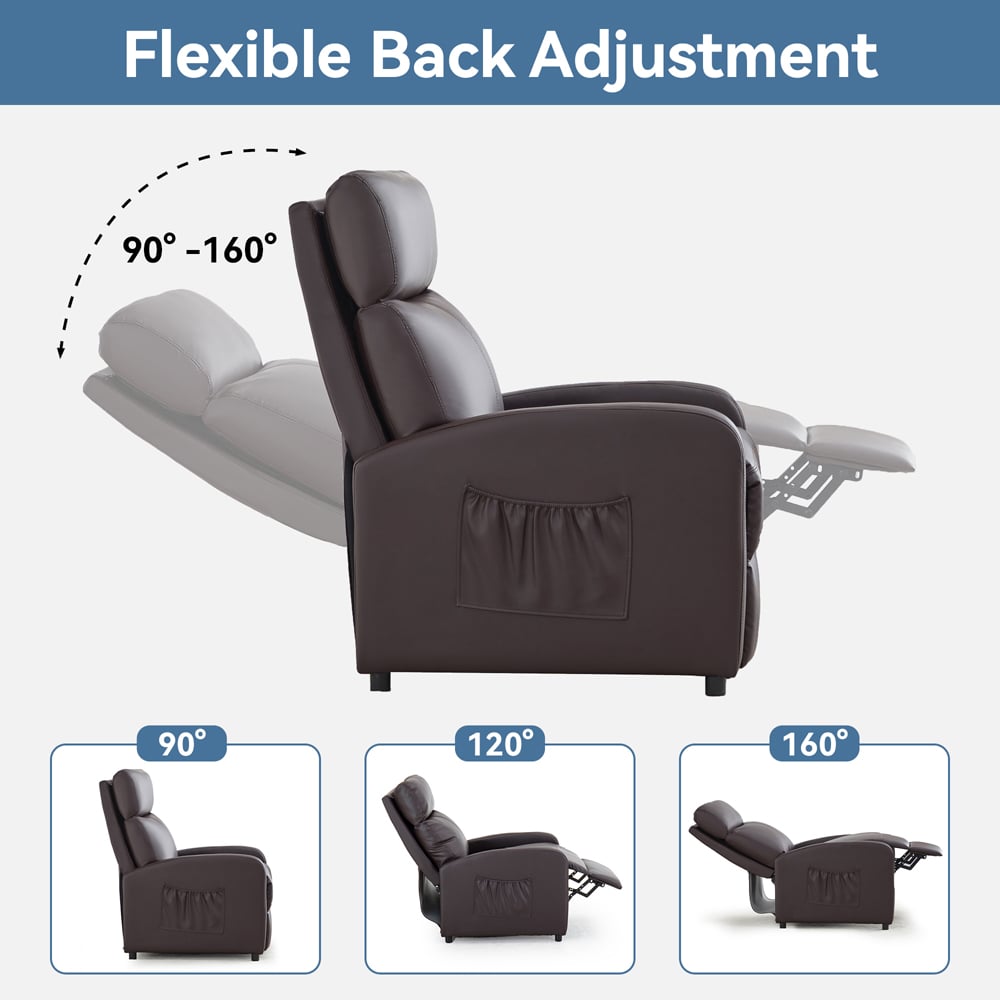wilko Faux Leather Brown Recliner Pushback Adjustable Arm chair Image 8