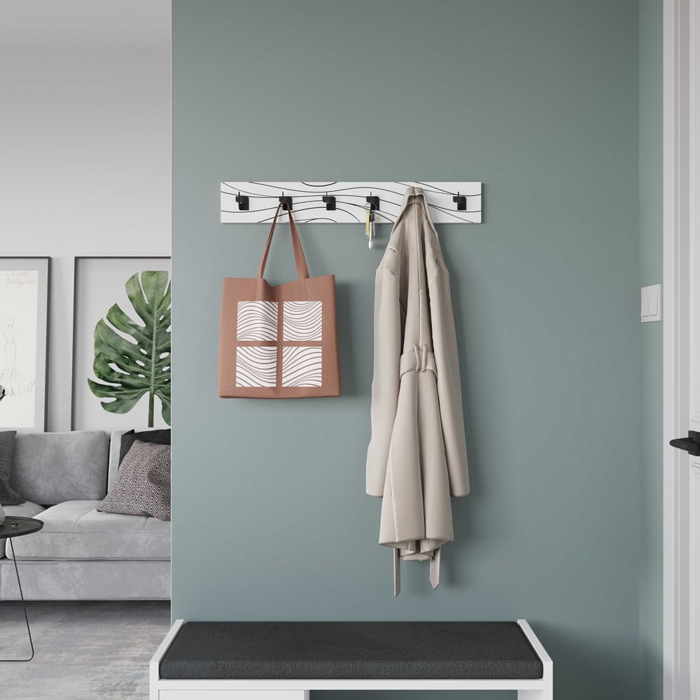 Decortie Flow 6 Metal Hook White and Black Modern Wall Hanger Image 2