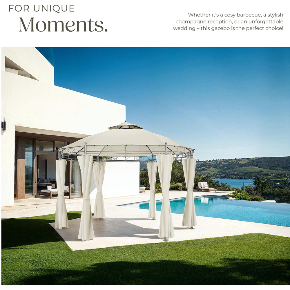 tectake Siana 3.5m Cream Double Roof Water-Repellent Round Gazebo with 6 Side Panel Image 8