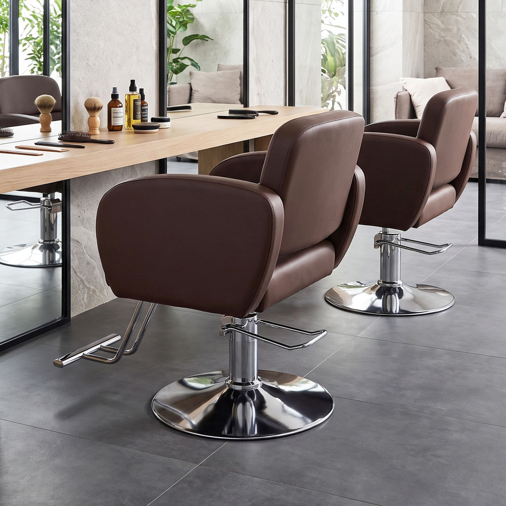 Living and Home Brown and Silver Barber Chair with Hydraulic Lift and Footrest Image 8