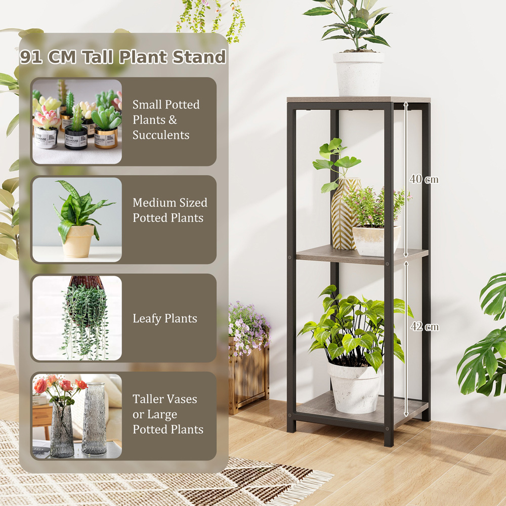 Costway 3 Shelf Grey Metal Corner Plant Stand Image 5