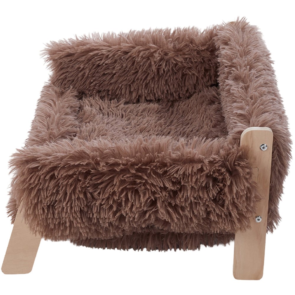 H&O Direct Long Plush Brown Wooden Pet Sofa Image 3