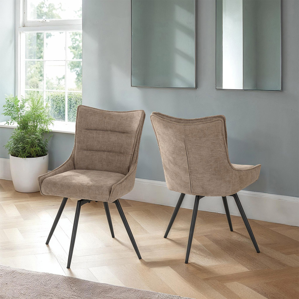 Seconique Lewis Set of 2 Fawn Fabric Swivel Dining Chair Image 8