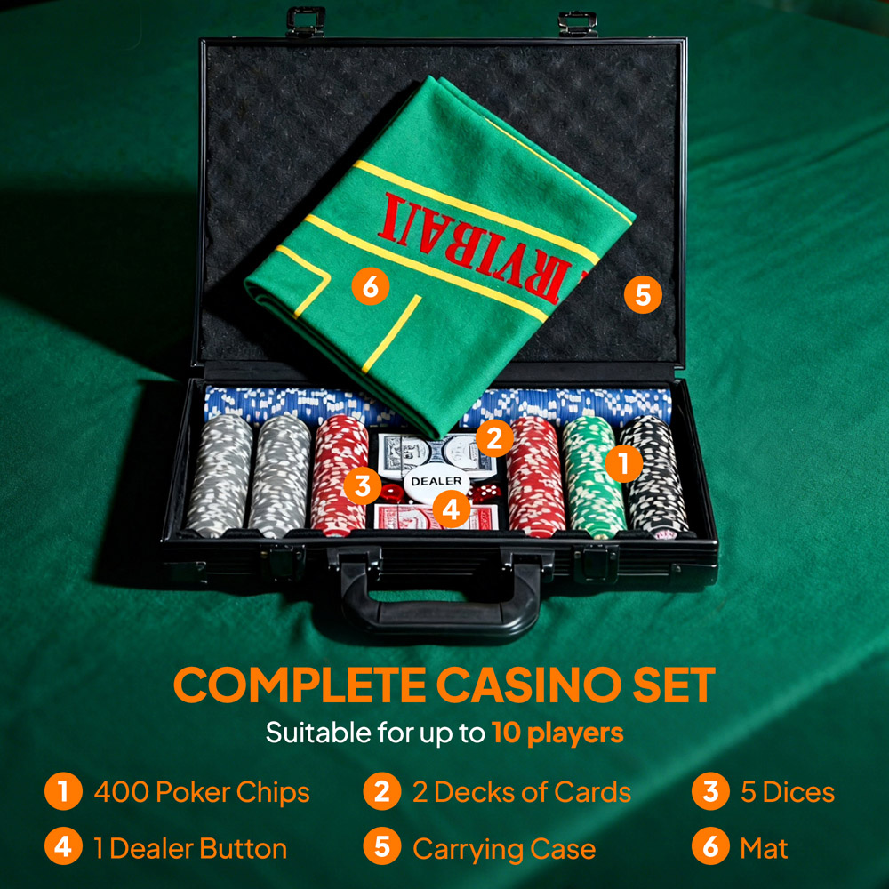 SPORTNOW 400 Piece Texas Holdem Poker Chips Set with Case and Mat Image 8
