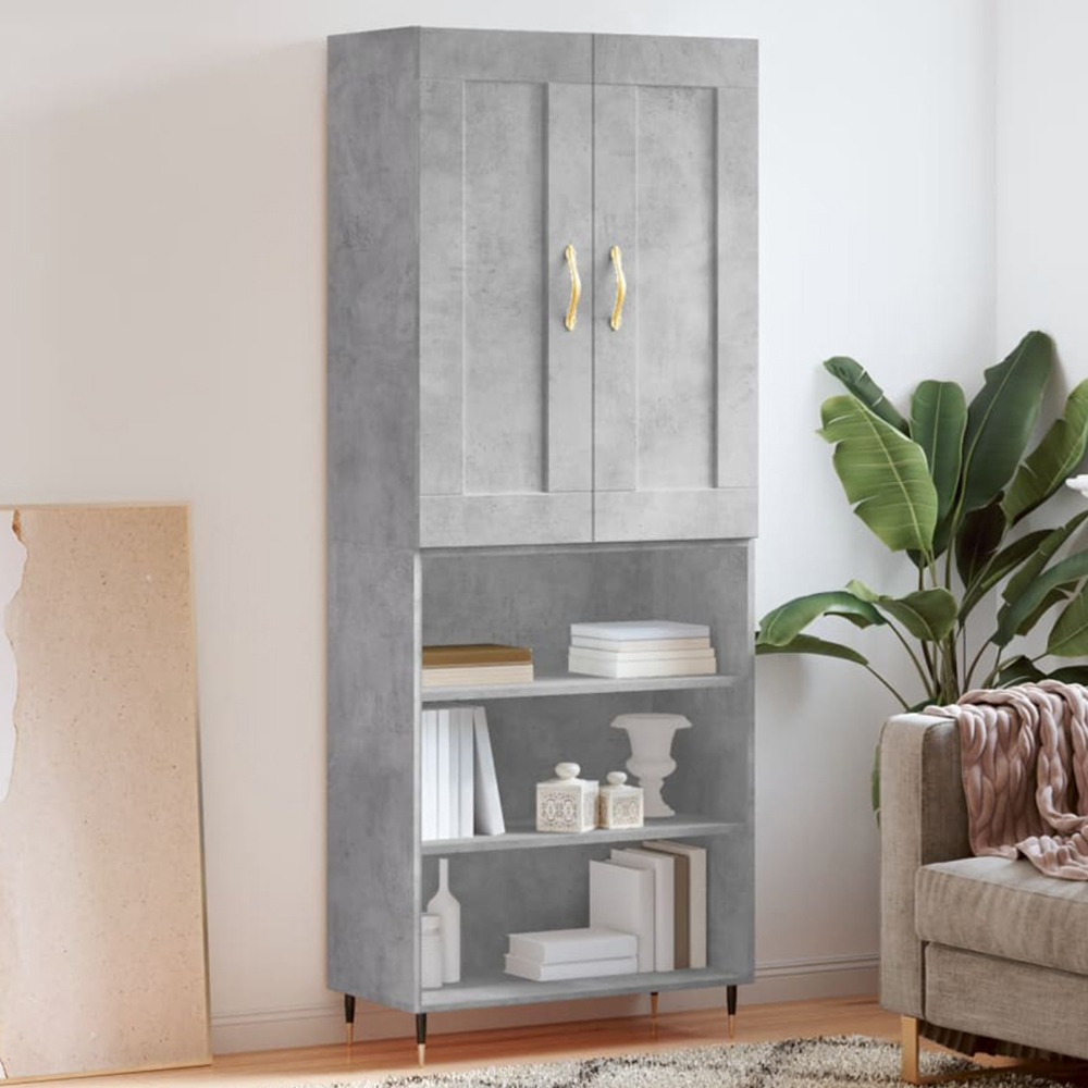 vidaXL 2 Door 3 Shelf Concrete Grey Wooden Highboard Image 1