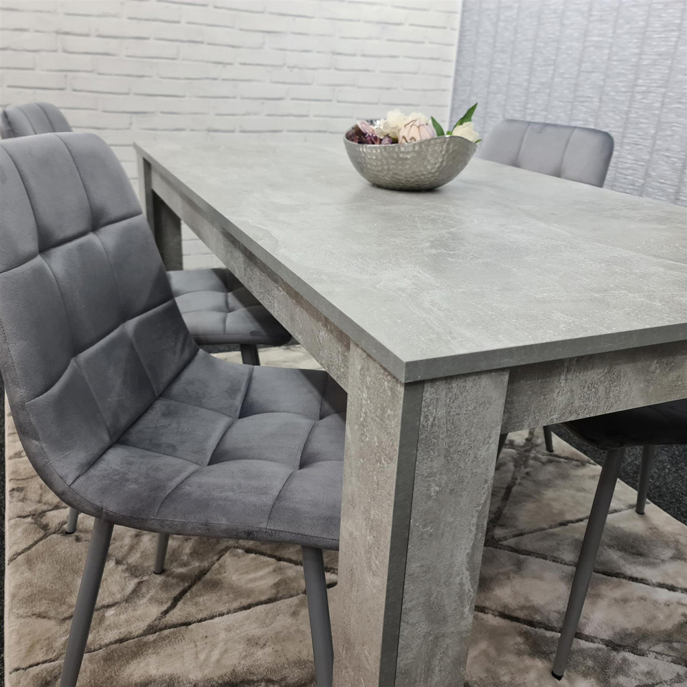 Kosy Koala 4 Seater Grey Stone Effect Velvet Dining Set Image 8