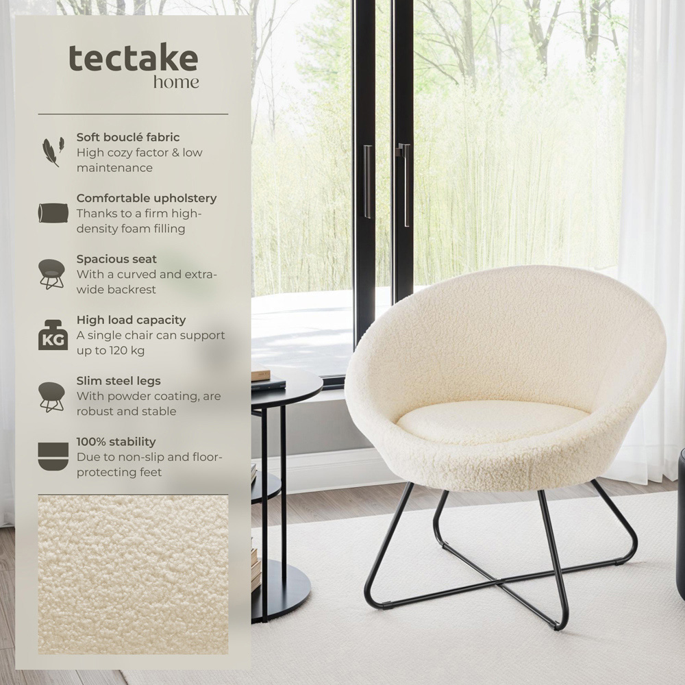 tectake Centera Off White Boucle Accent Chair Image 6
