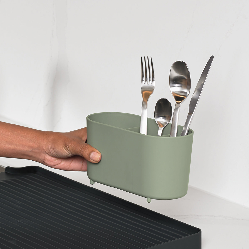 ReBorn Charcoal Grey and Sage Green Large Kitchen Draining Rack with Cutlery Holder Image 7
