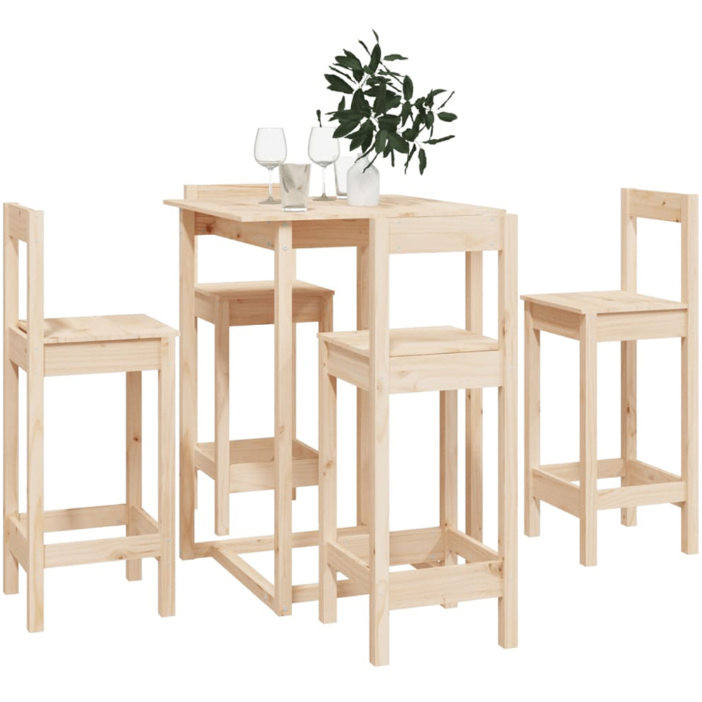 vidaXL 4 Seater Natural Solid Pine Wood Bar Table Set Image 6