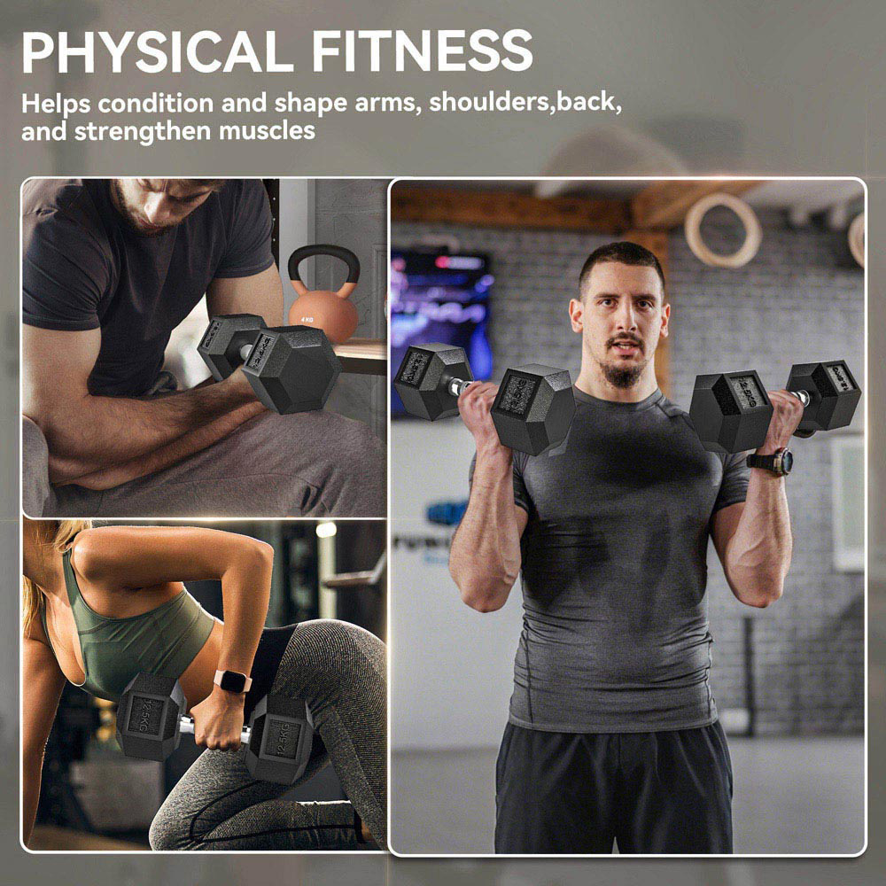 HOMCOM Black Portable Hexagonal Rubber Dumbbell Set 12.5kg 2 Pack Image 7
