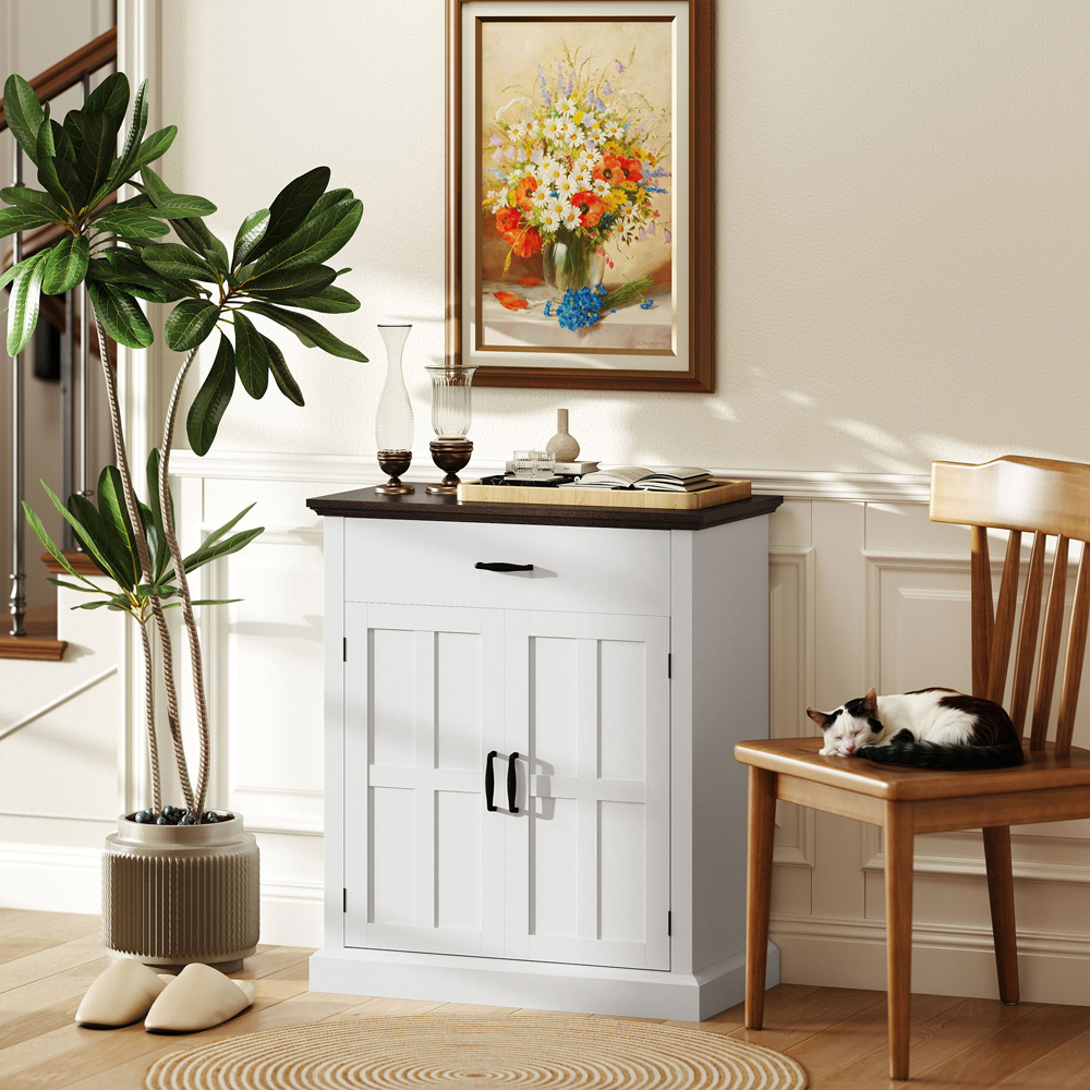 HOMCOM 2 Barn Door White Sideboard Storage Cabinet Image 5