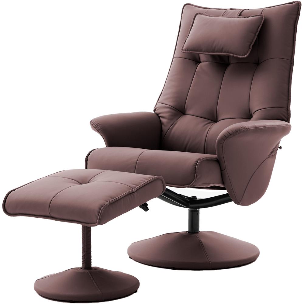 Langham Red PU Leather Swivel Recliner Armchair with Footrest Stool Image 2