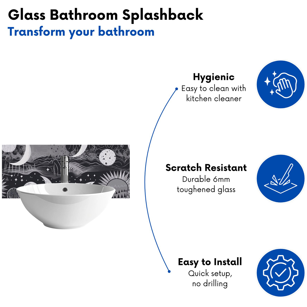 Warren Reed Designer Abstract Black White Moon and Sun Glass Bathroom Splashback 25 x 60cm Image 4