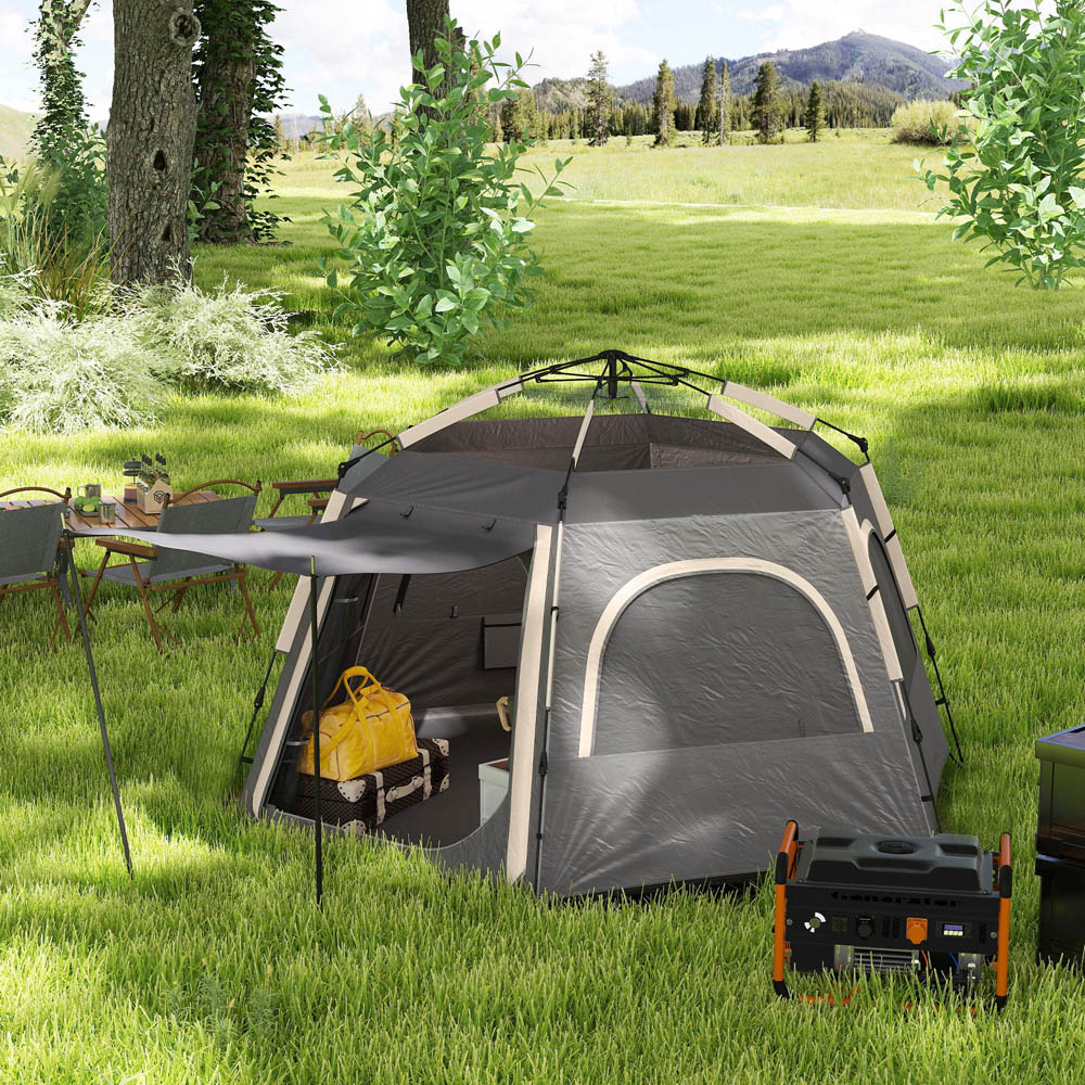 Outsunny 4 Person Instant Easy Setup Dome Camping Tent Dark Grey Image 2