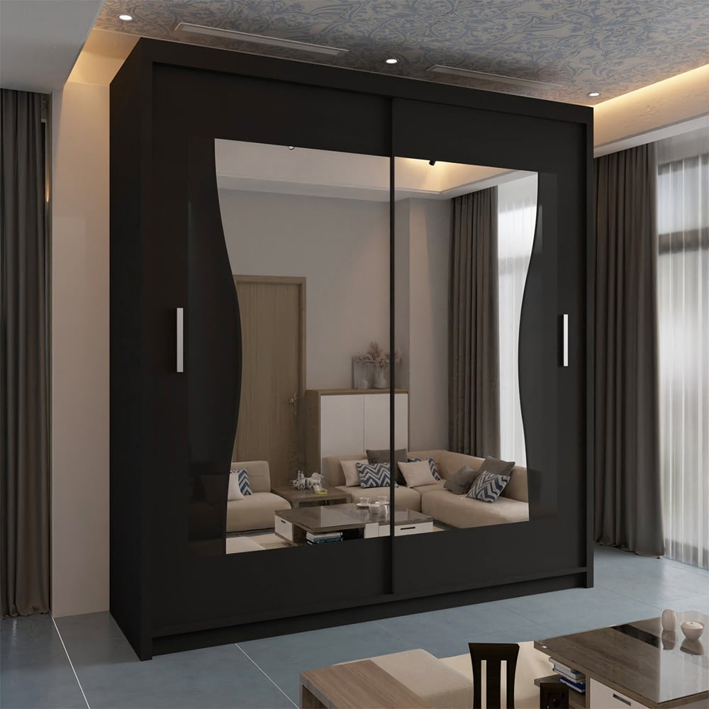 Sliding Wardrobes 4U Batumi 2 Door Black Wide Curved Mirrored Wardrobe Image 4