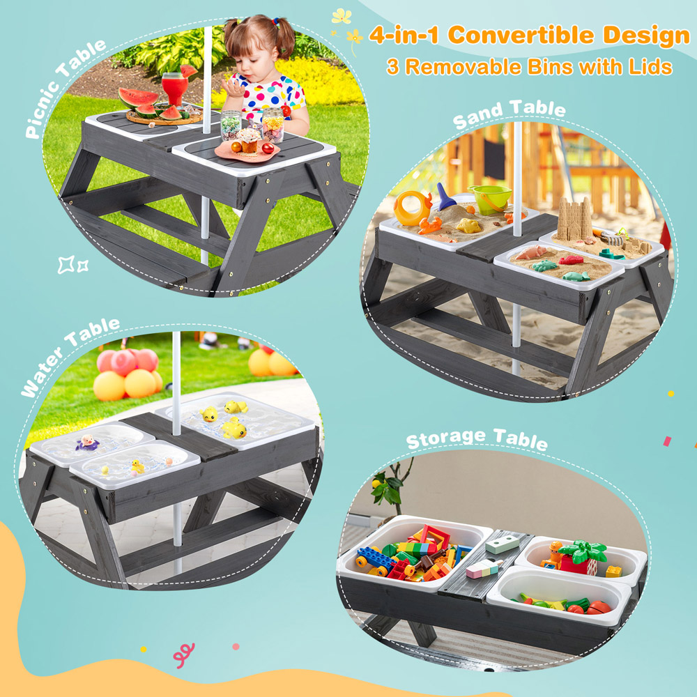 Costway Grey 4 in 1 Kids Sand and Water Storage Table Image 4