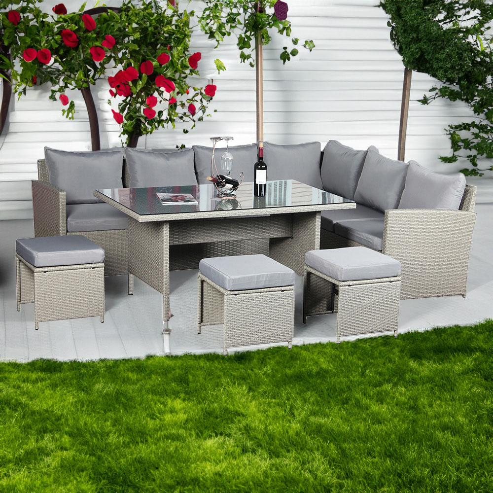 Outdoor Living Knutsford Rattan 9 Seater Garden Dining Set Grey