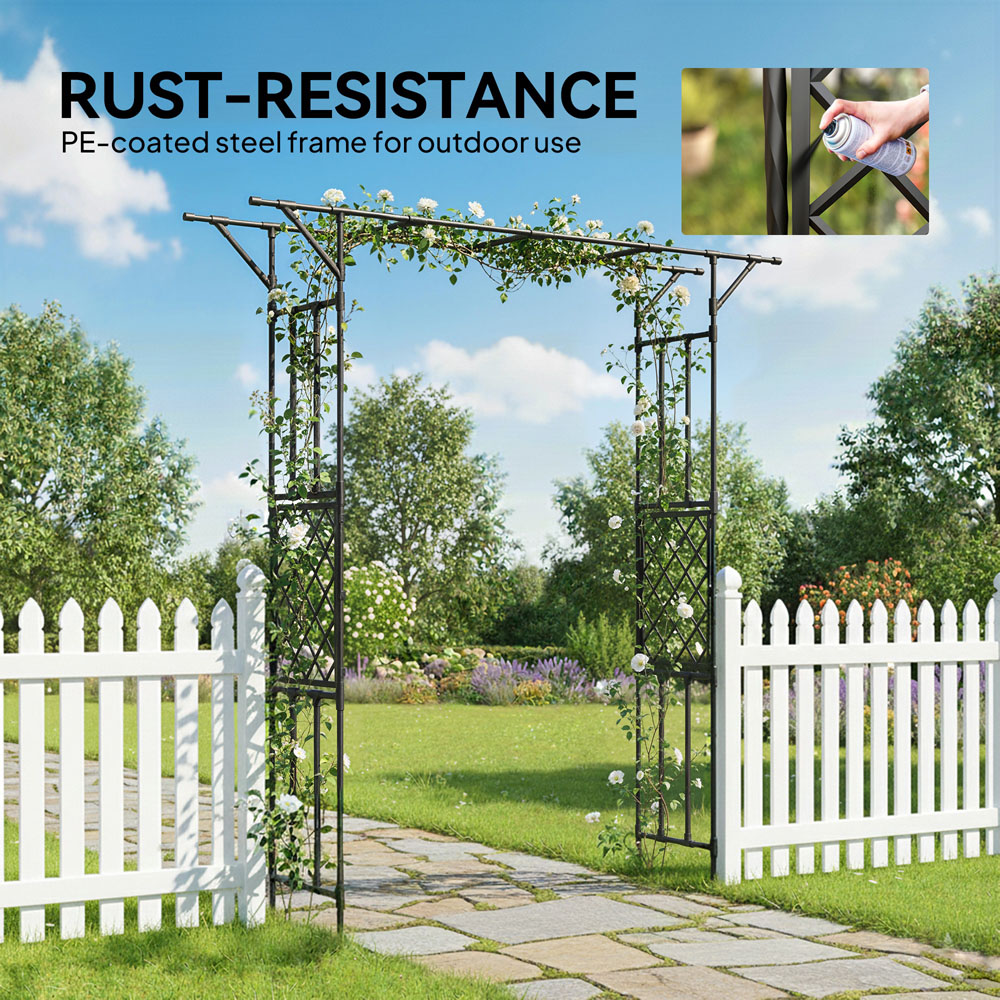 Outsunny 5.9 x 1.3ft Black Garden Arch with Trellis Image 7