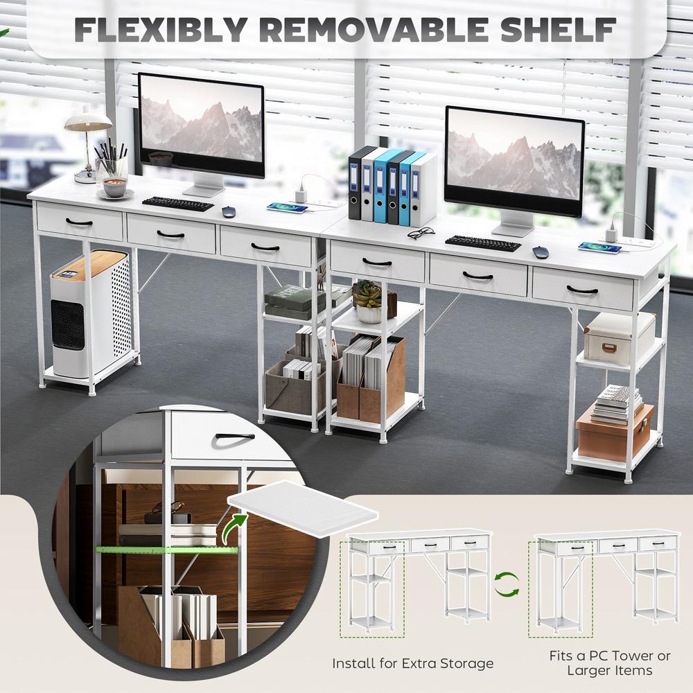HOMCOM 3 Drawer 4 Shelf Computer Desk with Power Outlets White Image 6