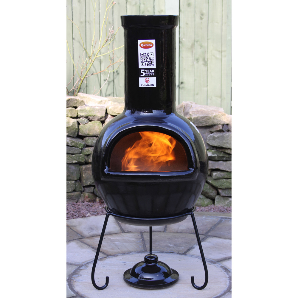 Gardeco Sempra Large Glazed Black Chimalin AFC Chimenea with Lid and Stand Image 5