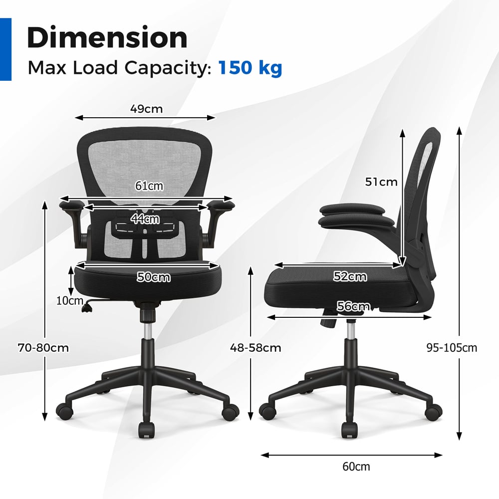 Costway Black Ergonomic Swivel Office Chair with Flip Up Armrests Image 9