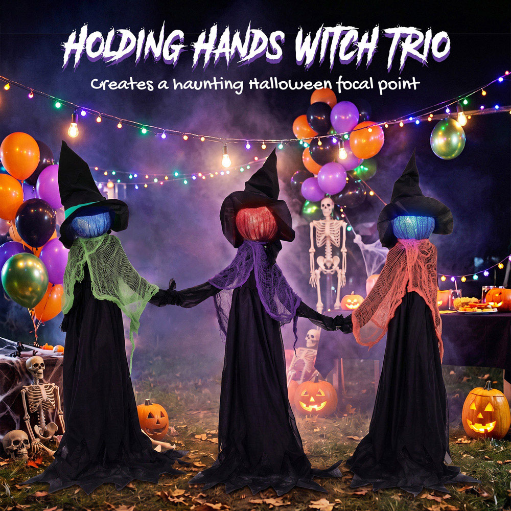 HOMCOM Light Up Animated Holding Hands Witches Halloween Decoration 4ft Image 7