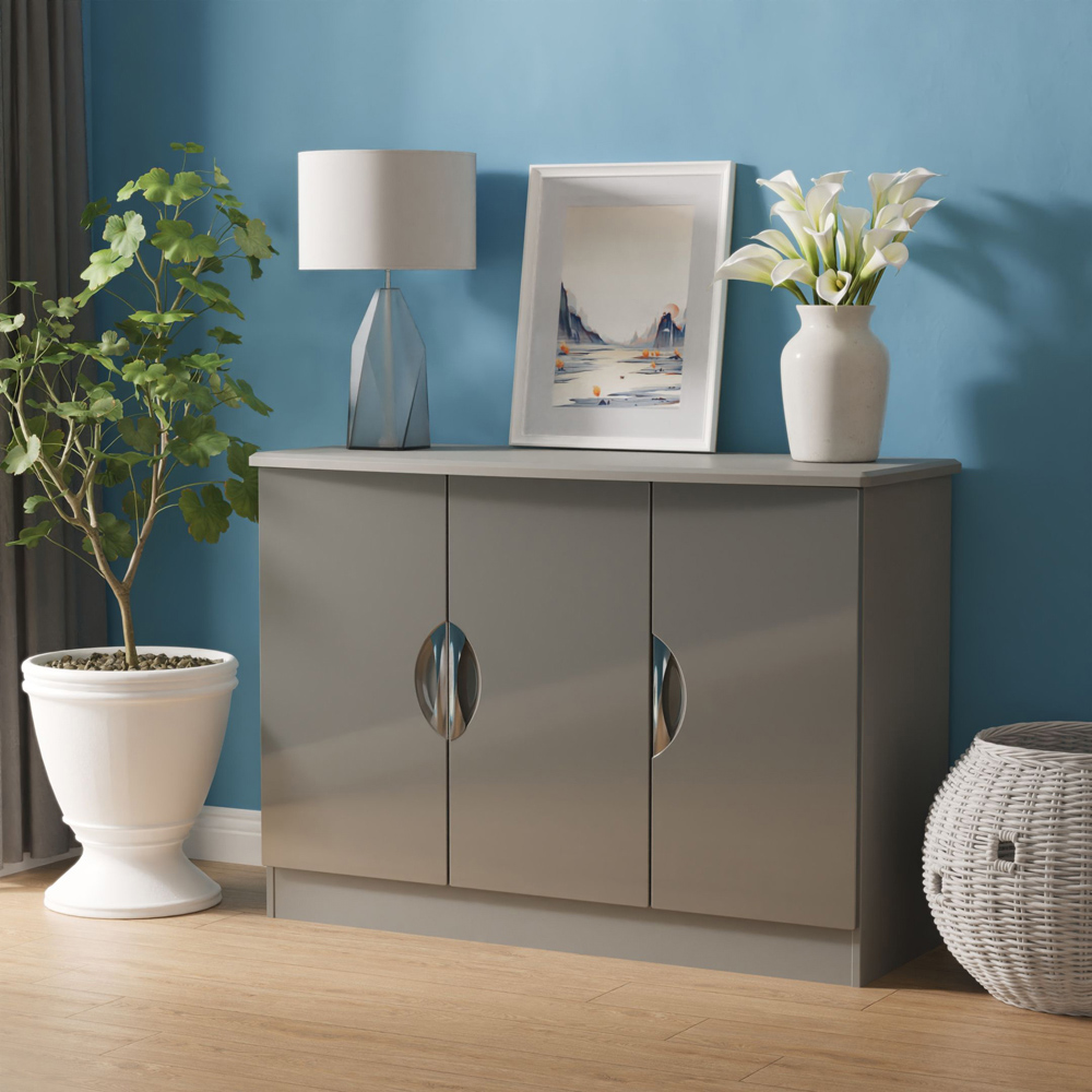 Crowndale Camden 3 Door Grey Gloss and Dusk Grey Sideboard Ready Assembled Image 8