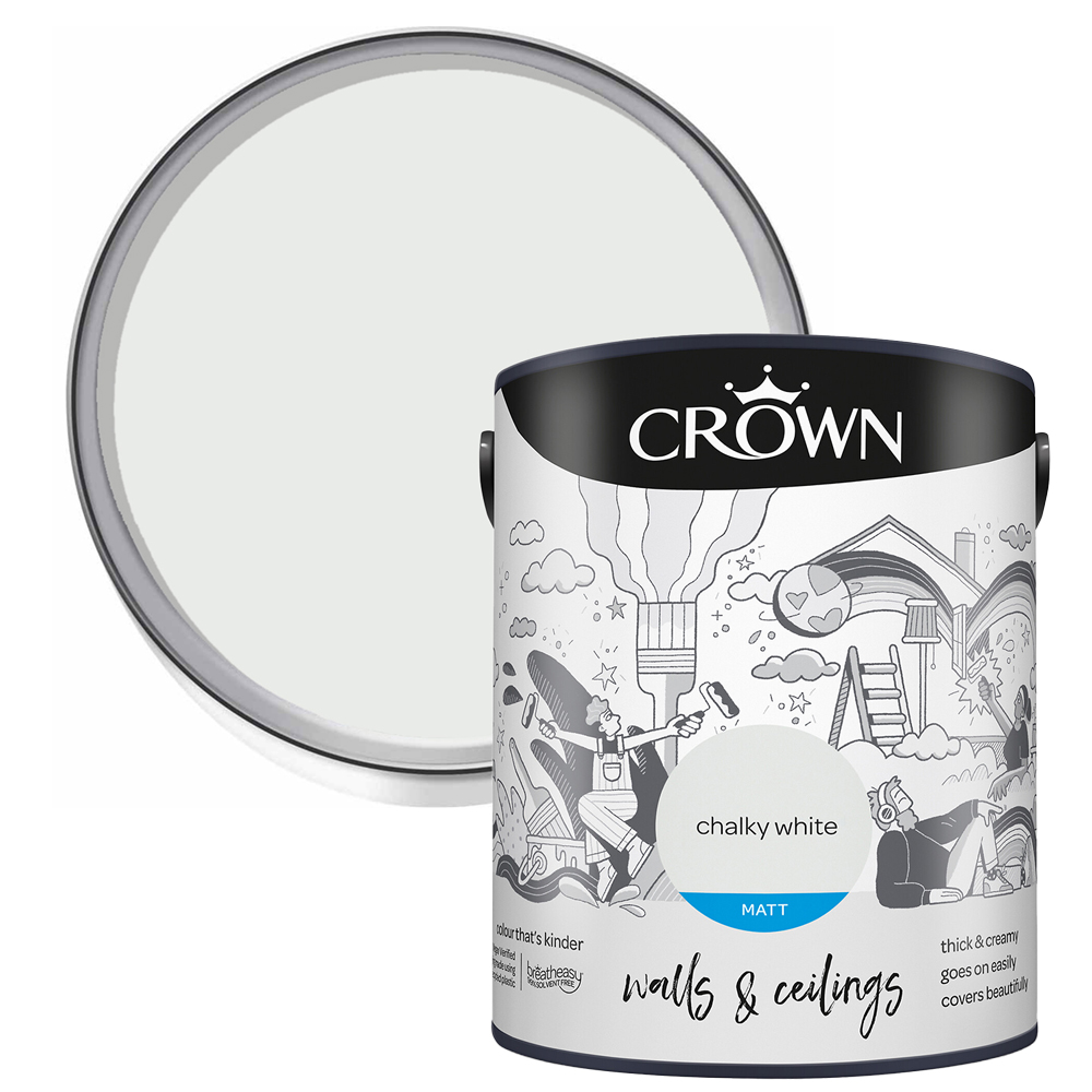 Crown Walls & Ceilings Chalky White Matt Emulsion Paint 2.5L Image 1