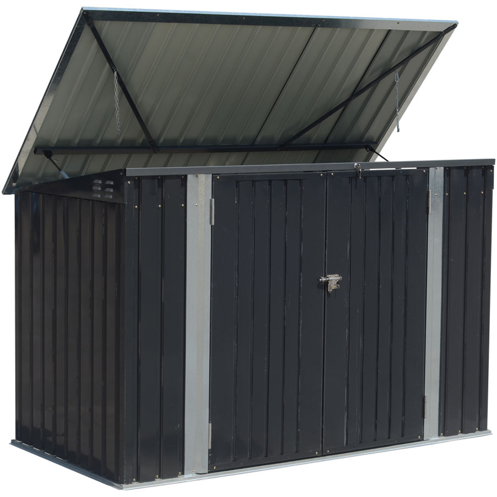 Living and Home 6.2 x 3.7ft Black Steel Bin Storage Shed with Hydraulic Lid Image 3