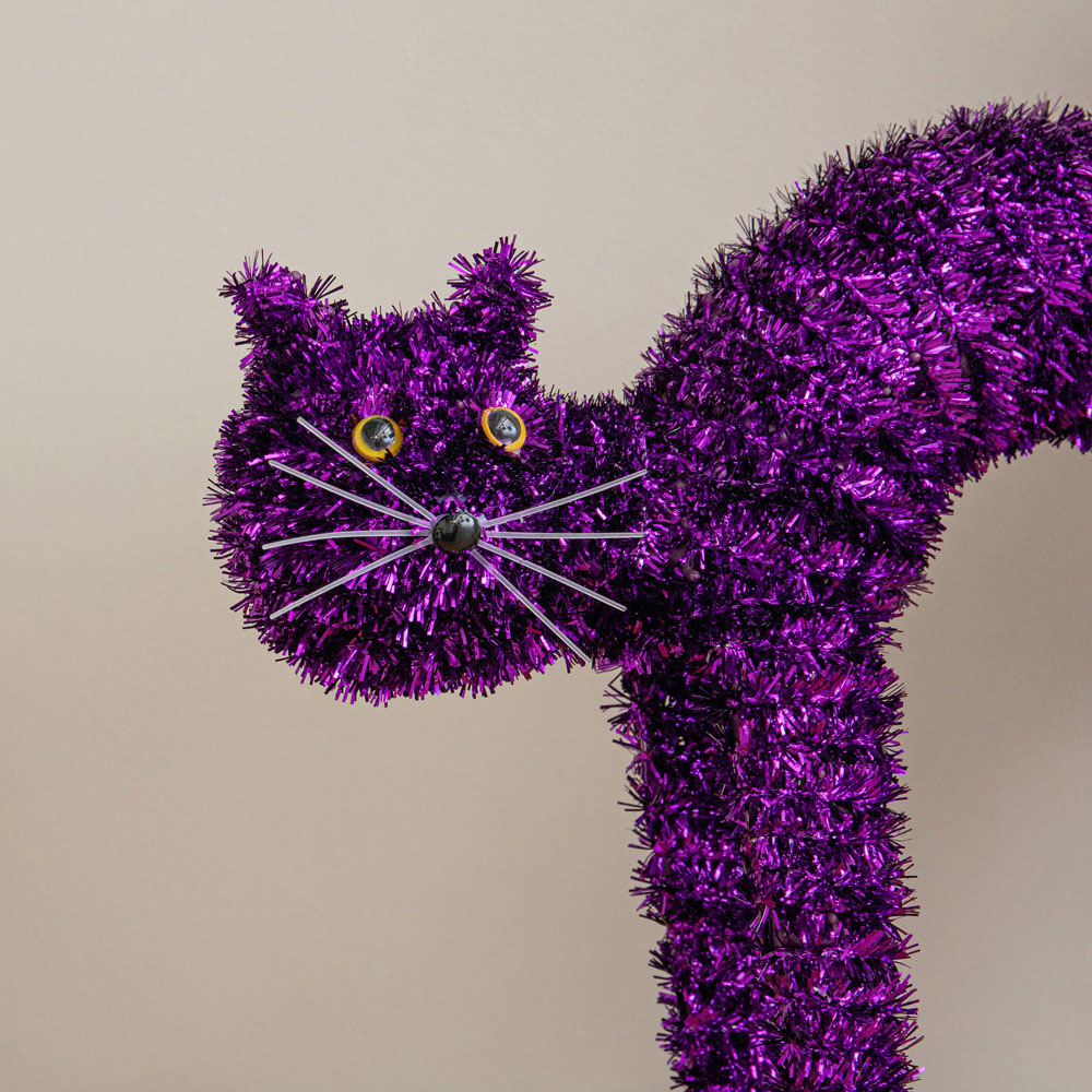 Samuel Alexander Purple Tinsel Standing Scaredy Cat Halloween Decoration 42cm Image 3