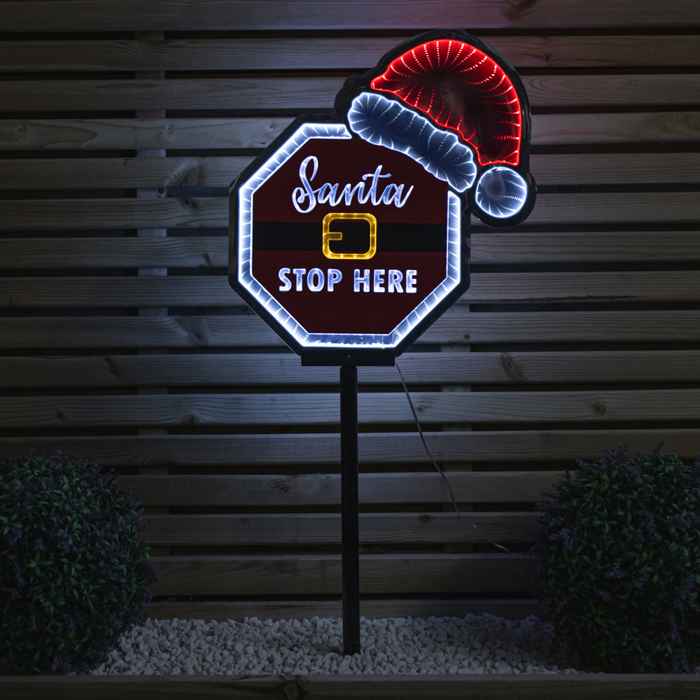 Samuel Alexander Red and White LED Santa Stop Here Sign with Santa Hat Christmas Decoration 40cm Image 8